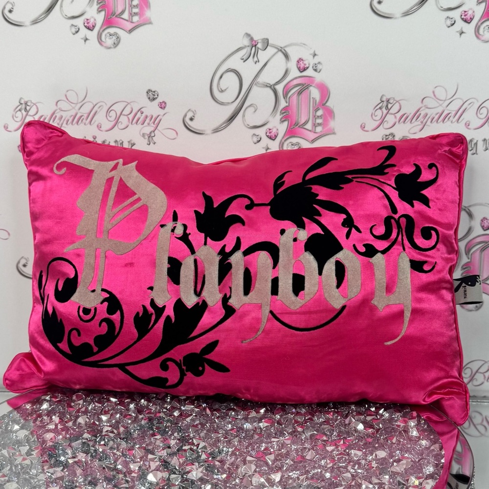 Playboy bunny pillow shiny shimmer y2k rare velour Pink Decorative Pillow
